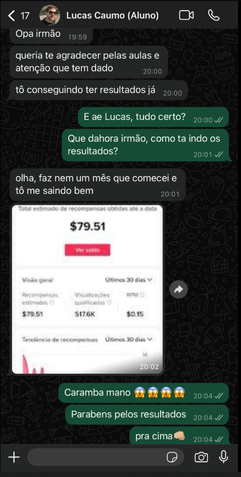 Print do depoimento de Lucas Caumo