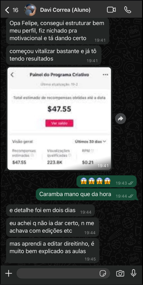Print do depoimento de Davi Correia